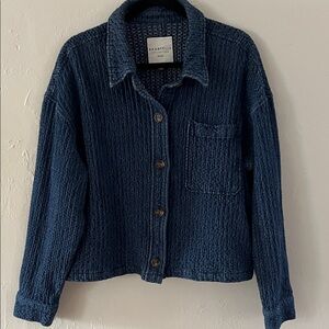 Textured Blue Cotton Jacket Size Large Farmhouse Boho Cottage Core